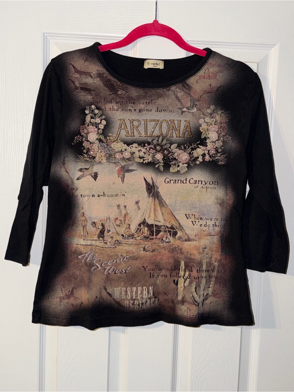 Cactus Black Arizona Floral Graphic 3/4 Sleeve Tee